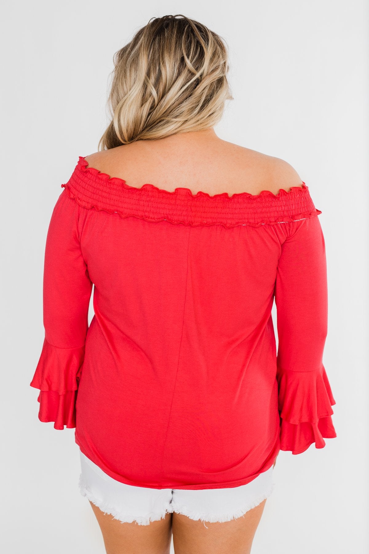 Everlasting Love Off The Shoulder Ruffle Top- Dark Strawberry