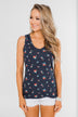 Darling Floral V-Neck Tank Top- Navy