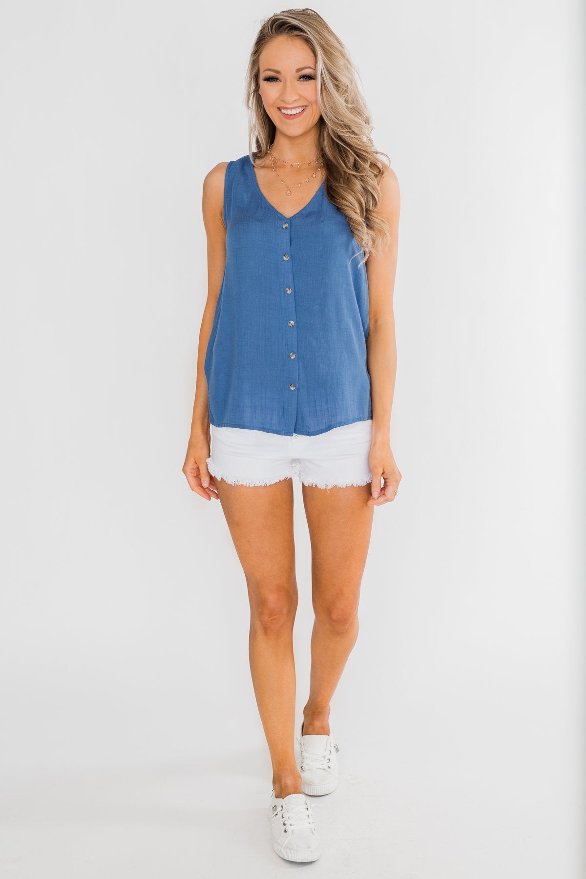 Take It From Me Tie Back Tank Top- Blue