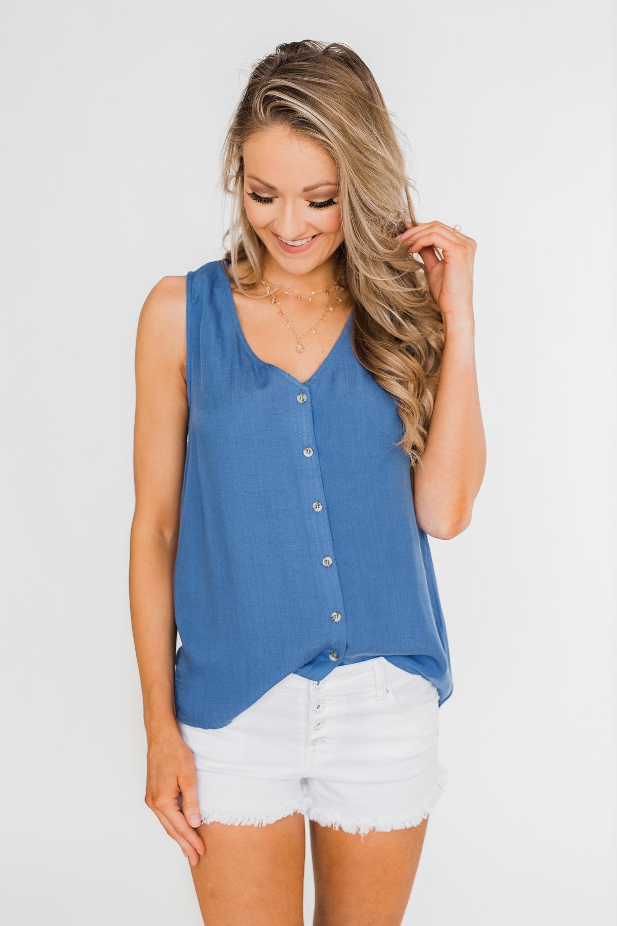 Take It From Me Tie Back Tank Top- Blue
