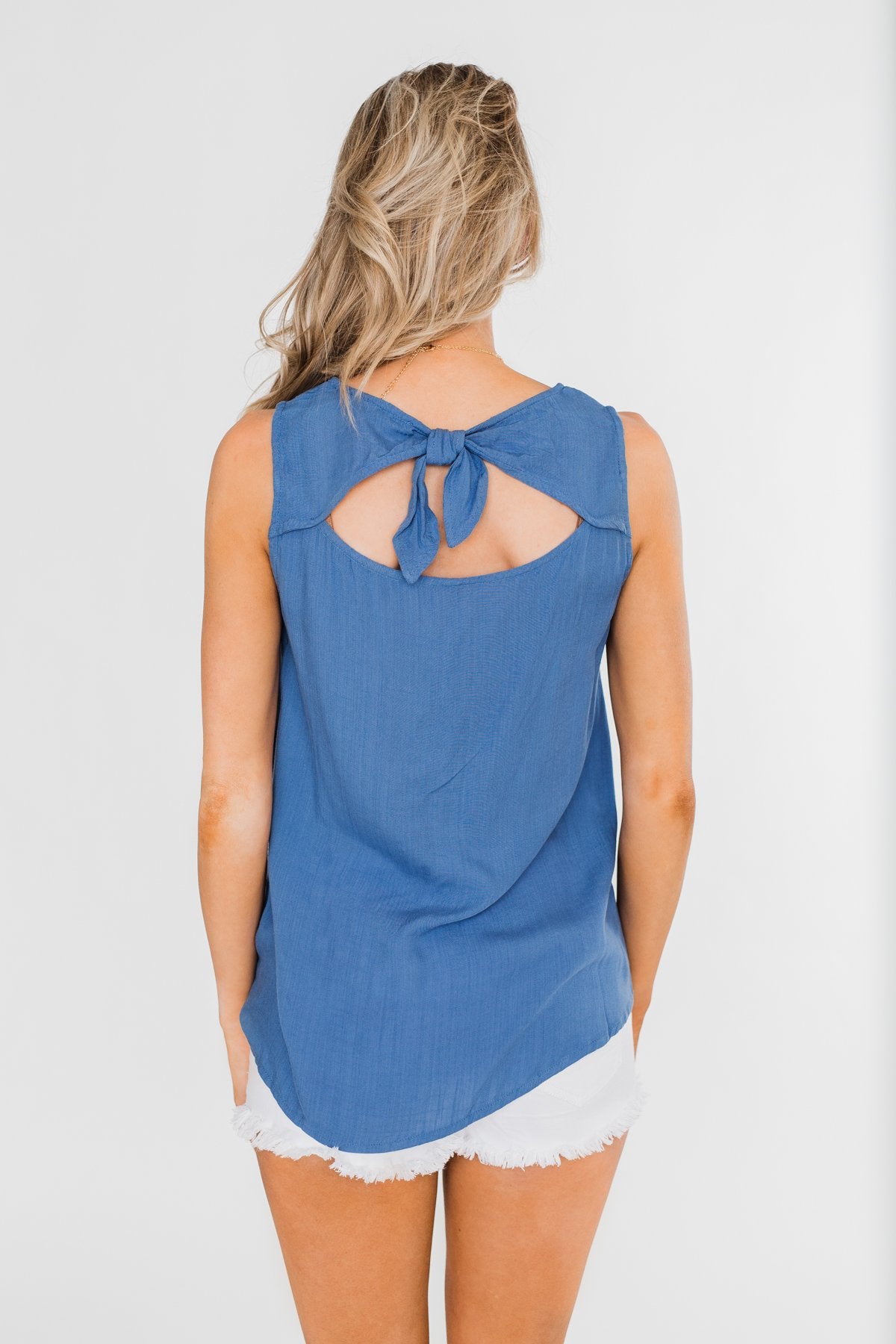 Take It From Me Tie Back Tank Top- Blue