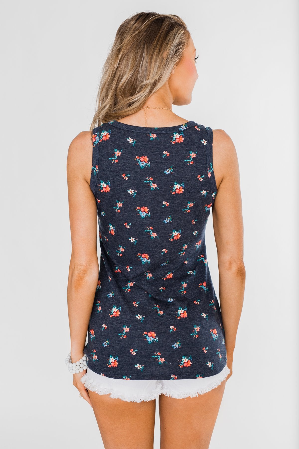 Darling Floral V-Neck Tank Top- Navy