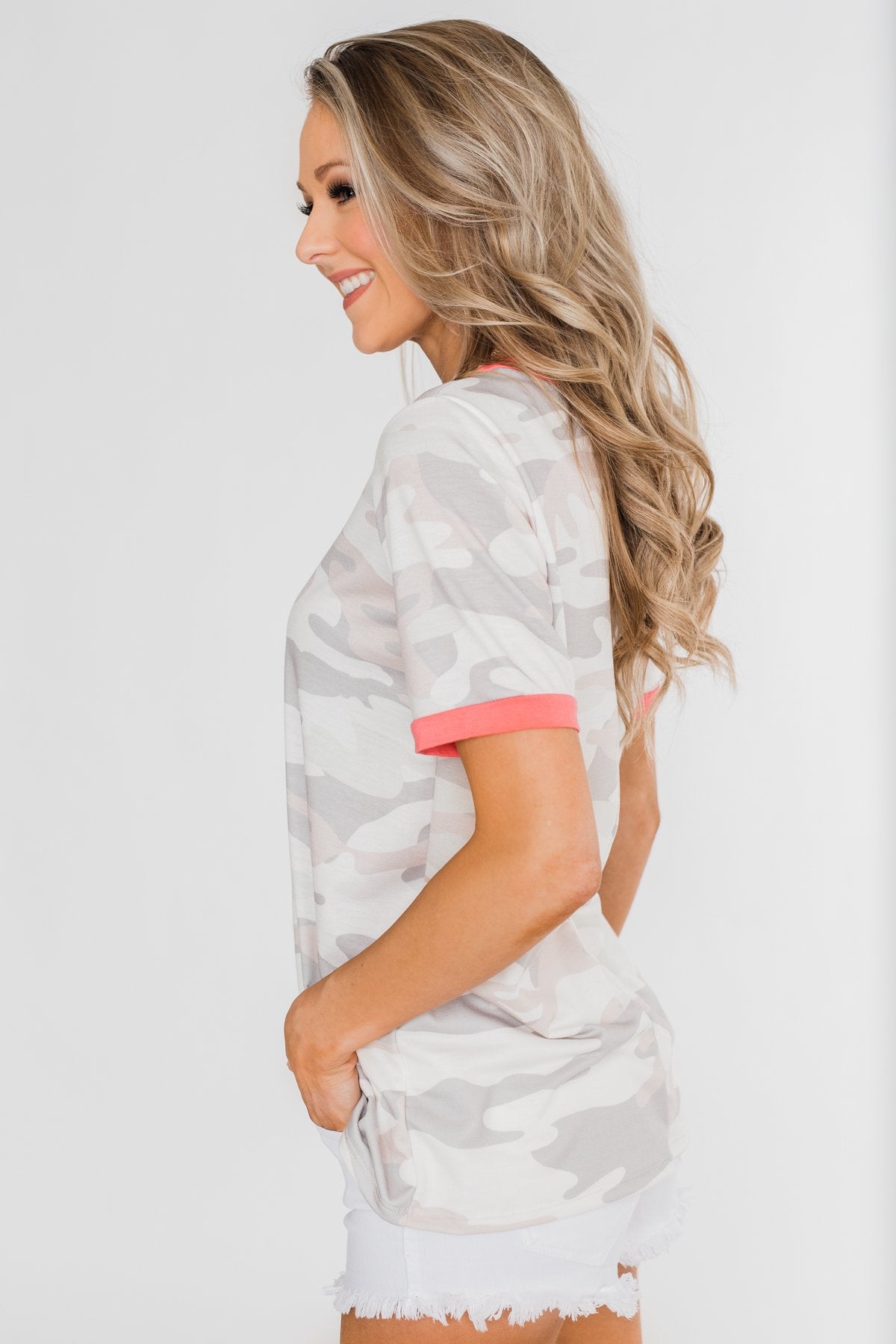 Take A Chance On Me Camo Top- Ivory