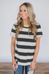 A Fine Time Striped Top ~ Charcoal