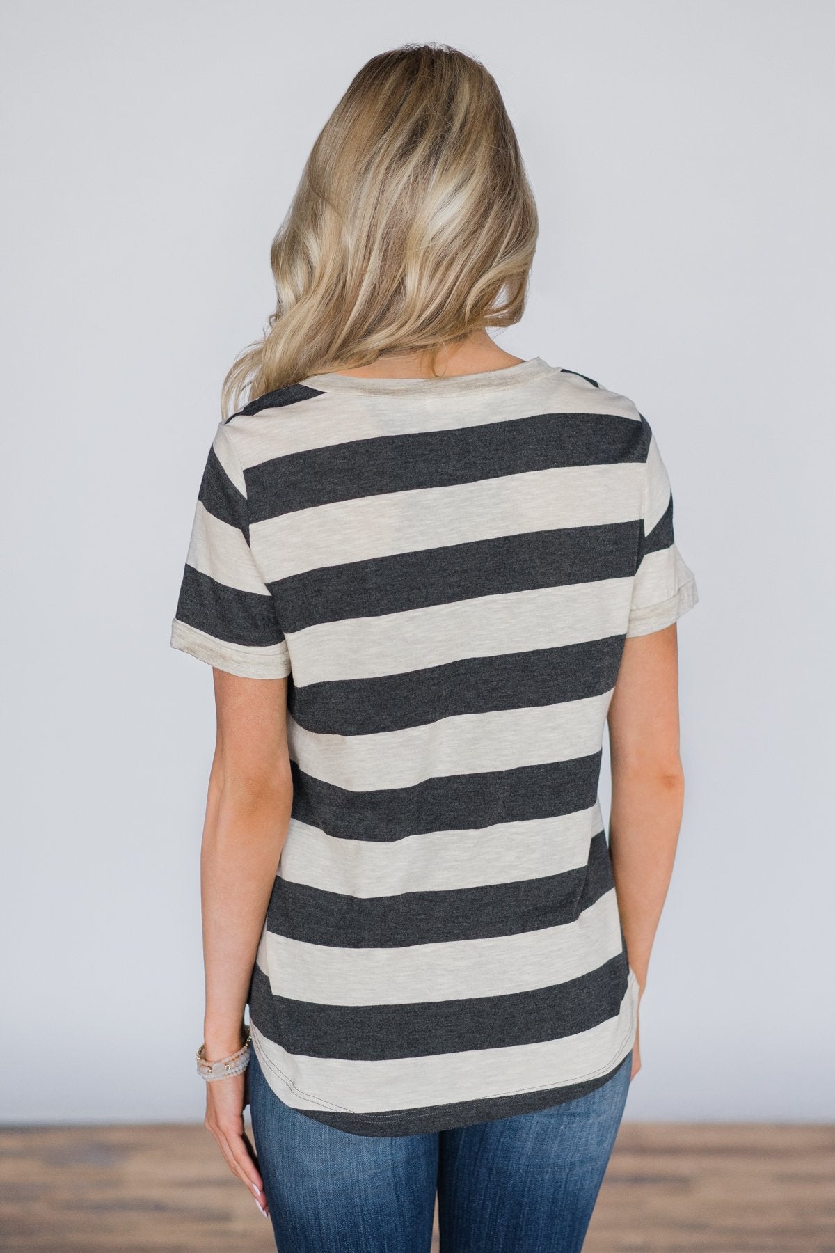A Fine Time Striped Top ~ Charcoal