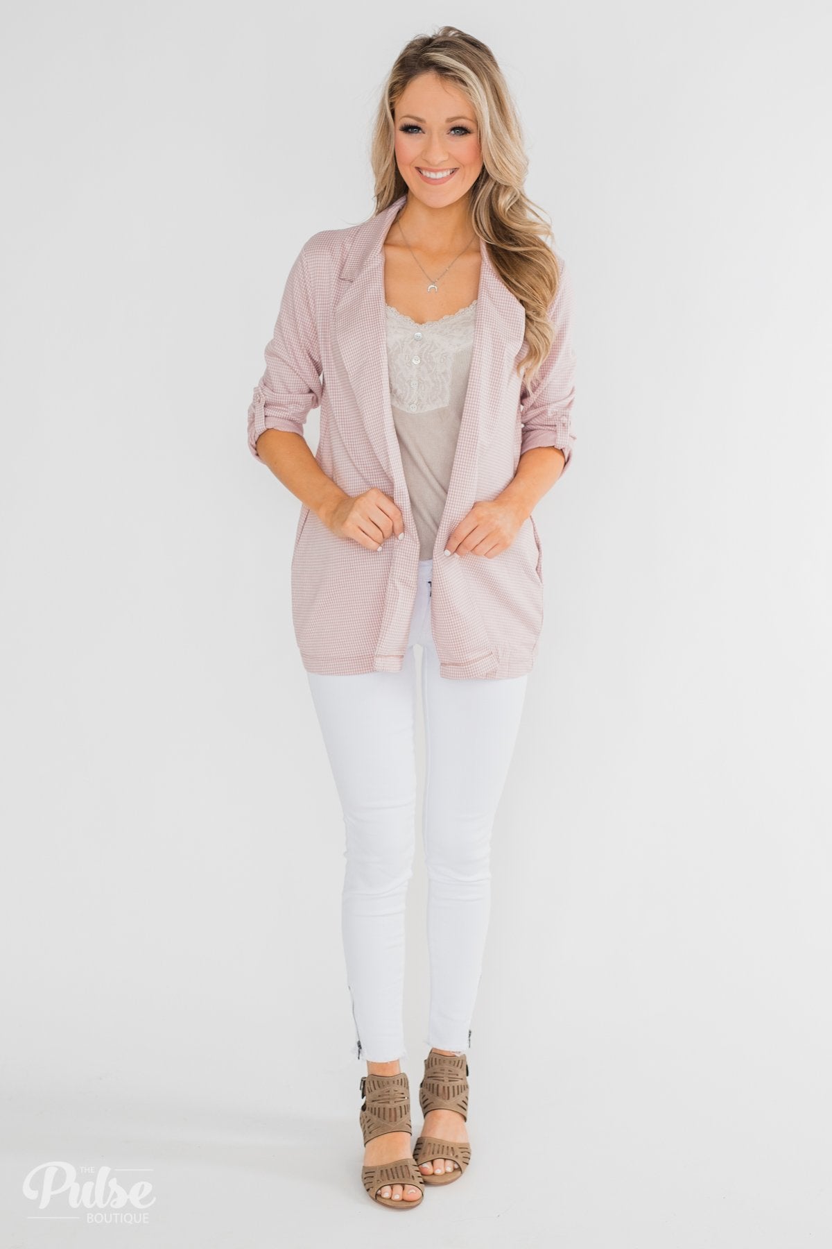 Back to Business Long Sleeve Blazer- Blush