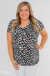 Can't Go Wrong V-Neck Leopard Top- Light Blue & Peach