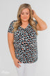 Can't Go Wrong V-Neck Leopard Top- Light Blue & Peach