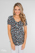 Can't Go Wrong V-Neck Leopard Top- Light Blue & Peach