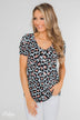 Can't Go Wrong V-Neck Leopard Top- Light Blue & Peach