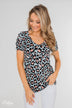 Can't Go Wrong V-Neck Leopard Top- Light Blue & Peach