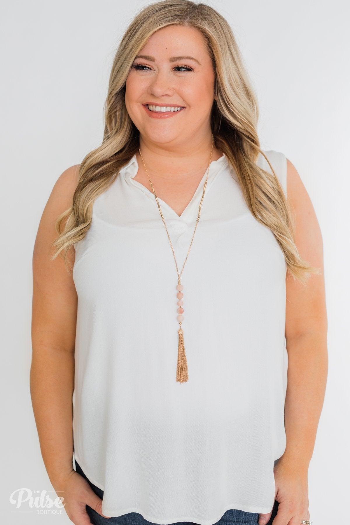 Taking Chances Collar Tank Top- White