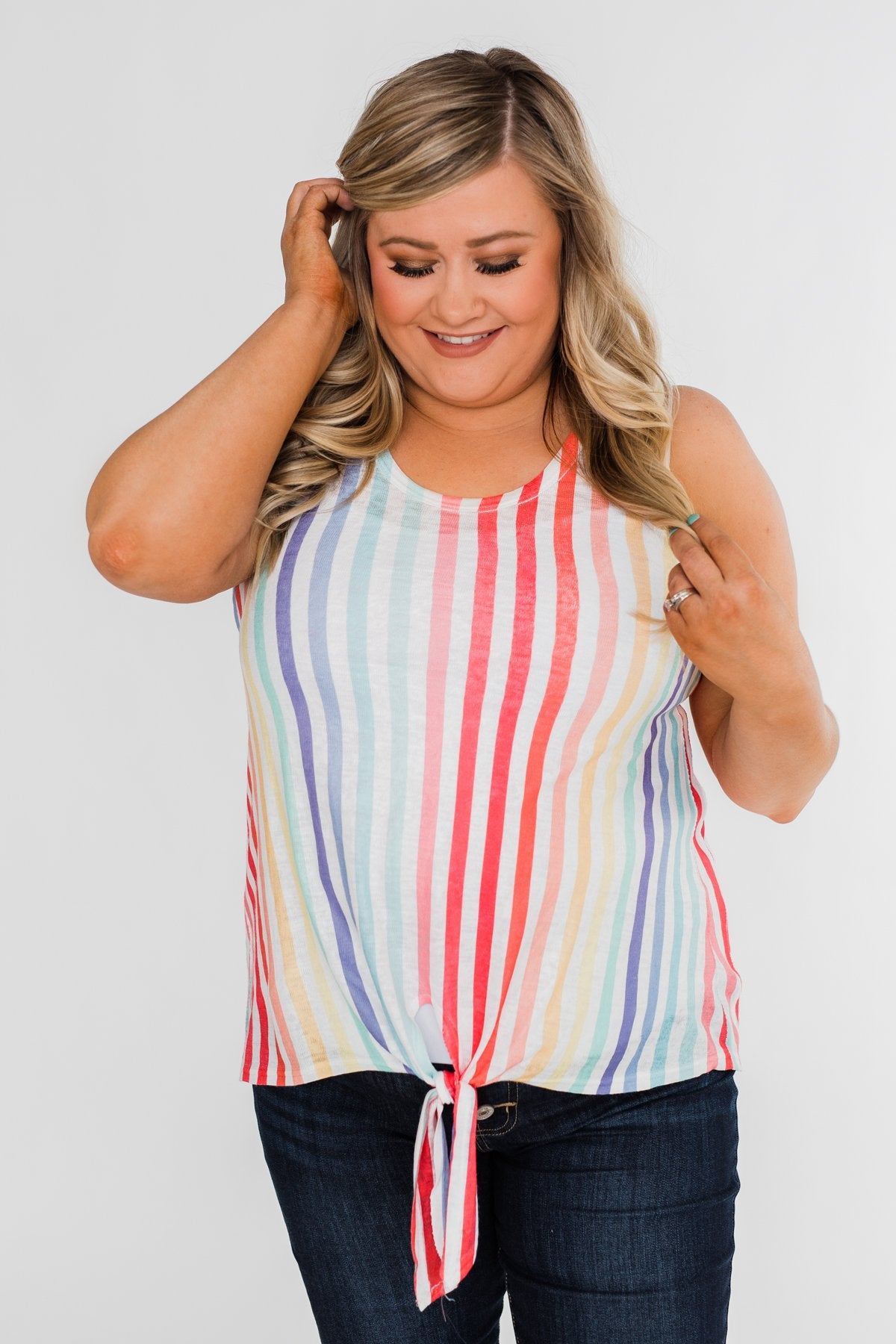 Walking On Sunshine Tie Tank Top- Rainbow