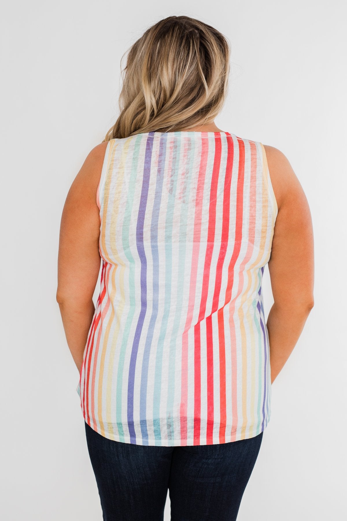 Walking On Sunshine Tie Tank Top- Rainbow
