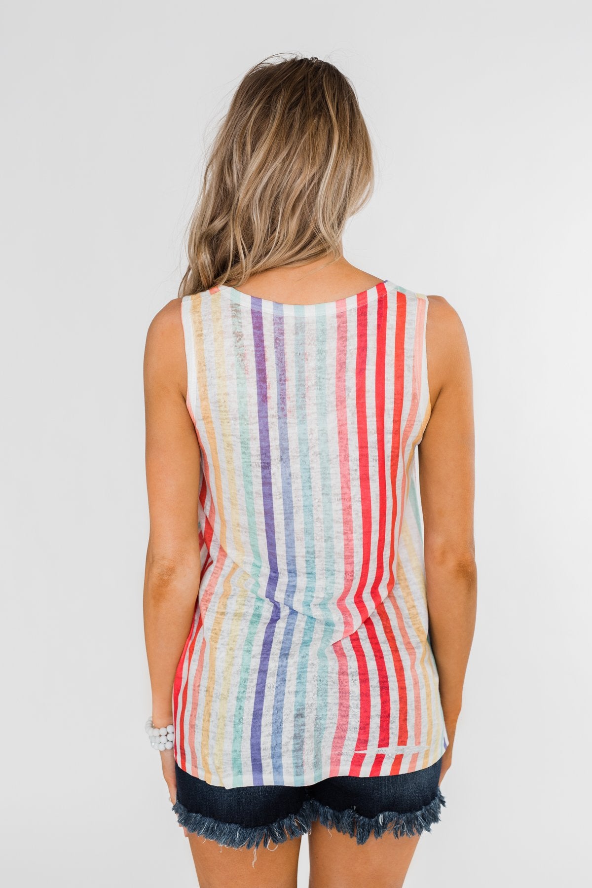 Walking On Sunshine Tie Tank Top- Rainbow