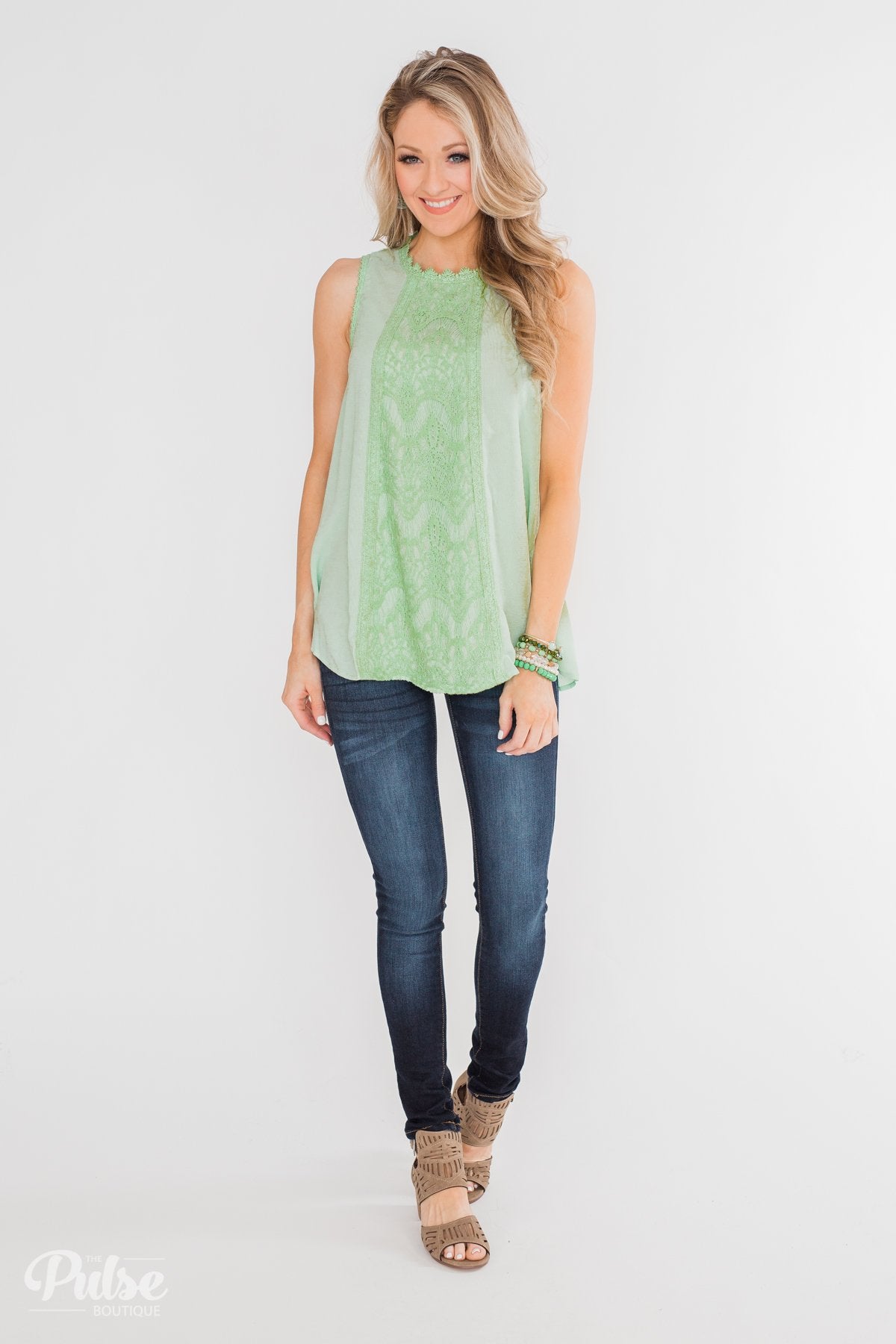 Every Little Thing Racerback Lace Tank Top- Mint Green