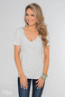 Essential V-Neck Pocket Tee Shirt- Heather Off White