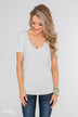 Essential V-Neck Pocket Tee Shirt- Heather Off White