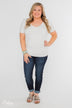 Essential V-Neck Pocket Tee Shirt- Heather Off White