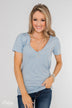 Essential V-Neck Pocket Tee Shirt- Slate Blue