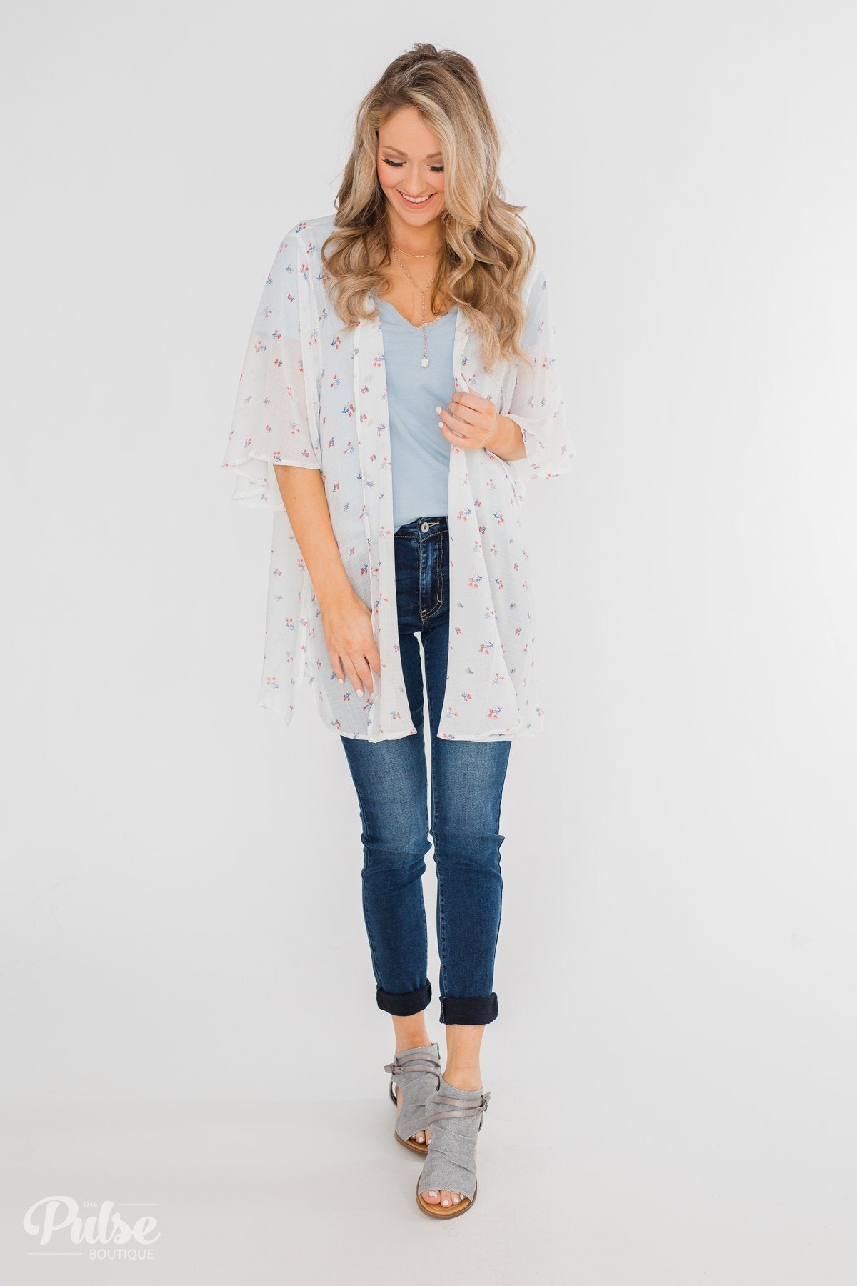 Light Spring Breeze Floral Kimono- Ivory