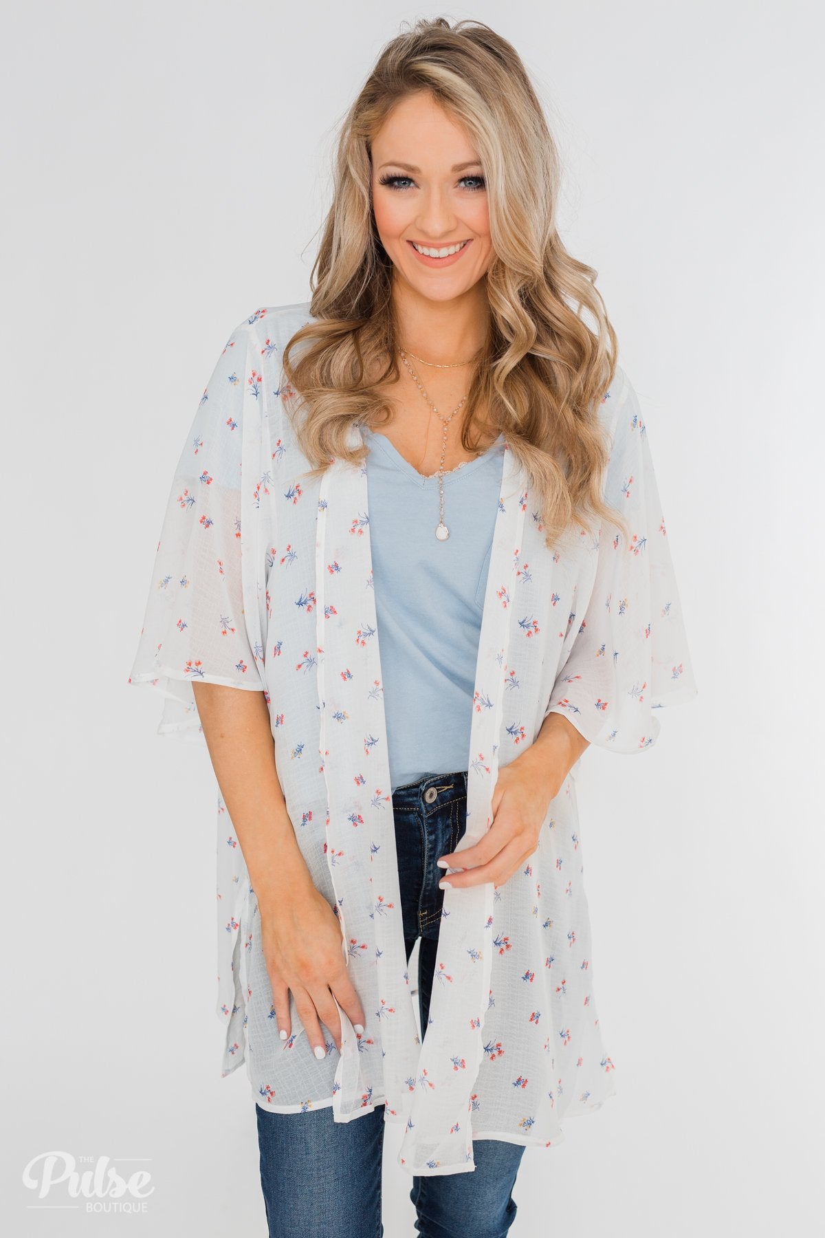 Light Spring Breeze Floral Kimono- Ivory