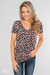 Can't Go Wrong V-Neck Leopard Top- Peach & Blue