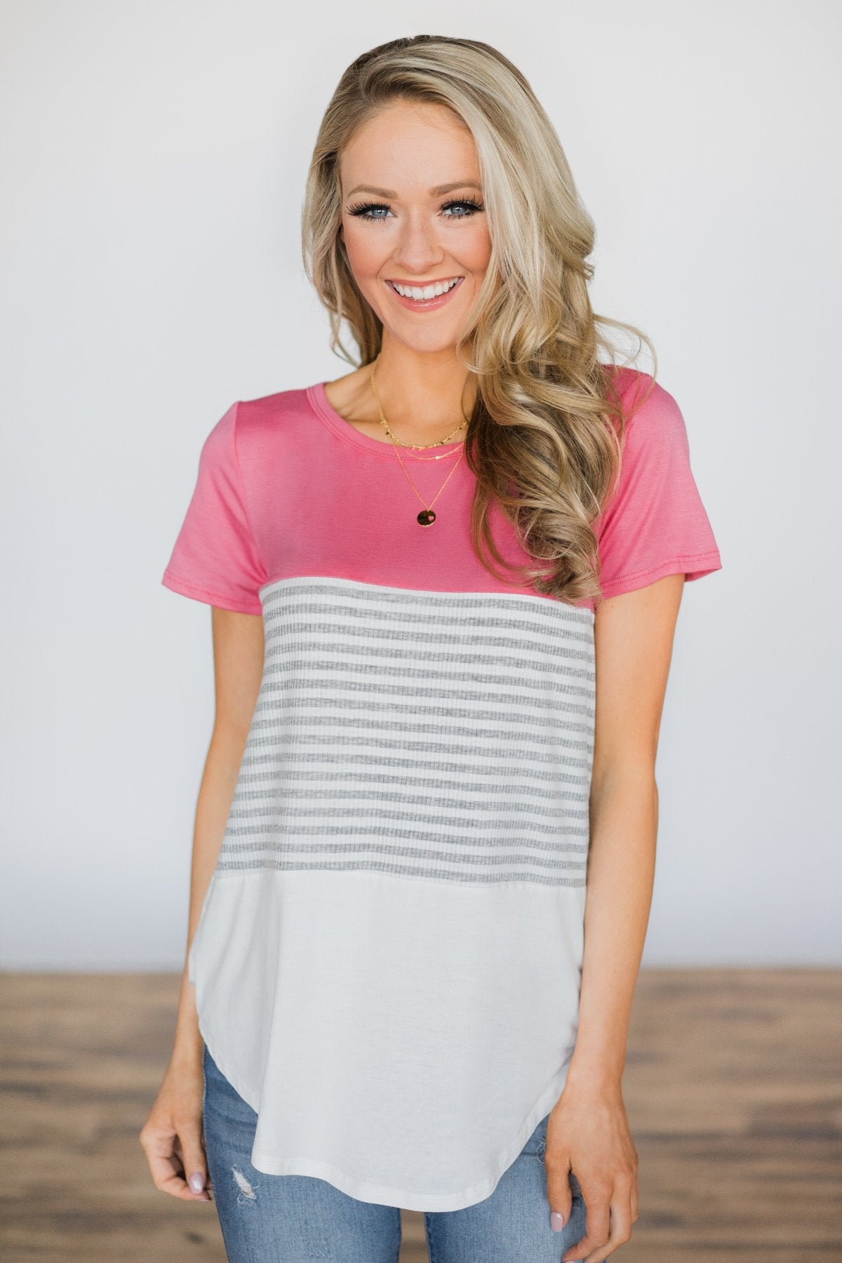 Timeless Beauty Colorblock Top- Pink
