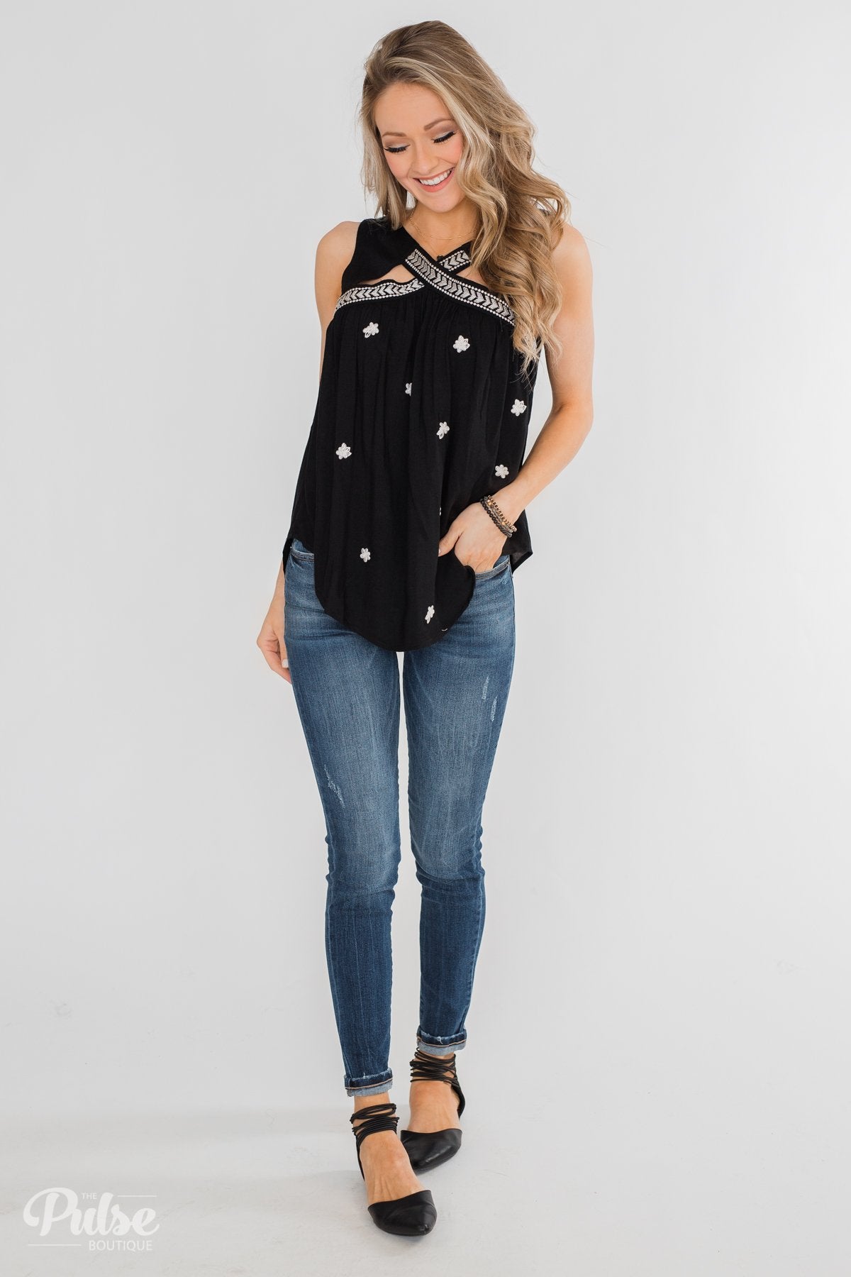 Lovely Nights Criss Cross Tank Top- Black