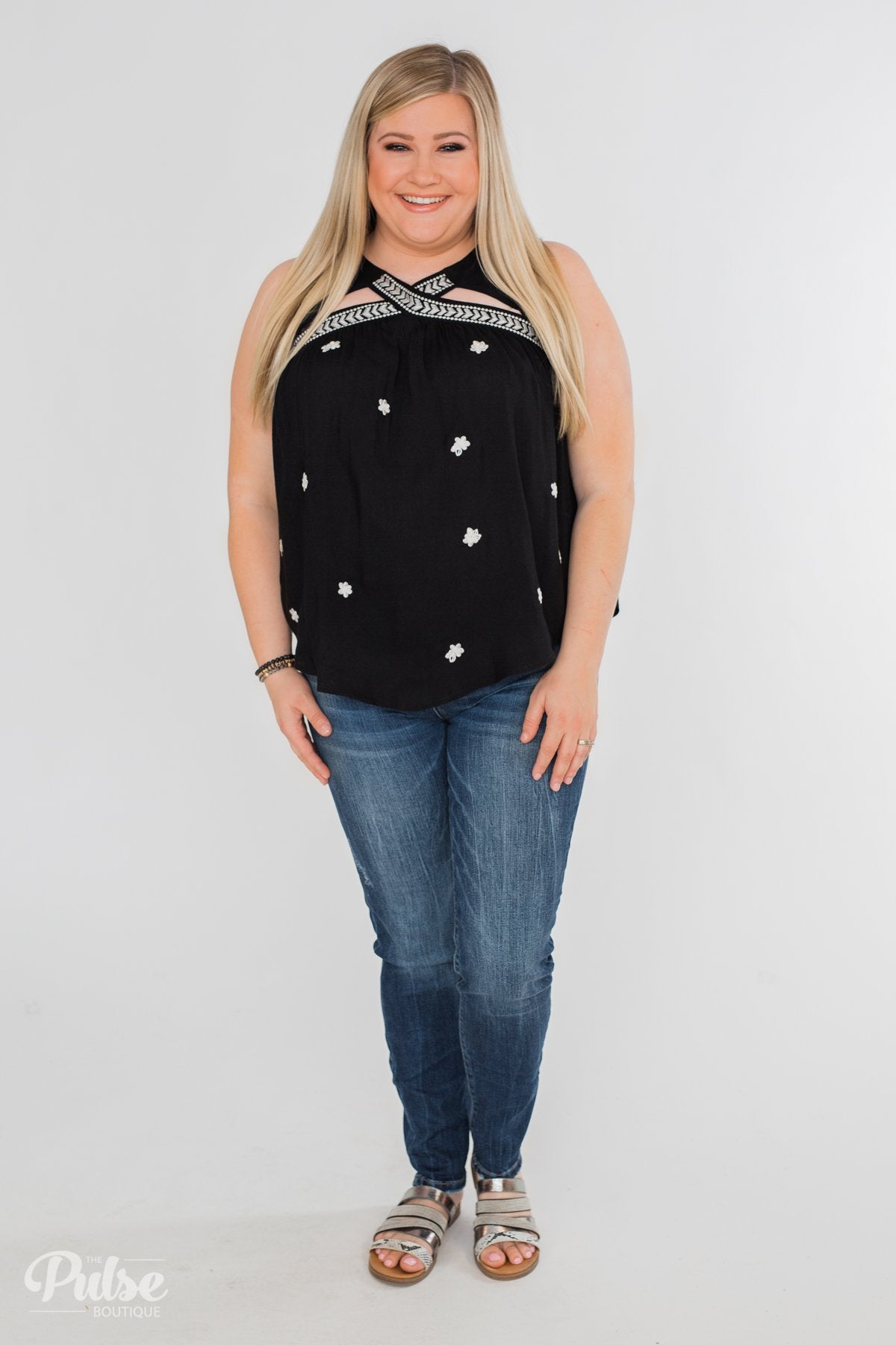 Lovely Nights Criss Cross Tank Top- Black