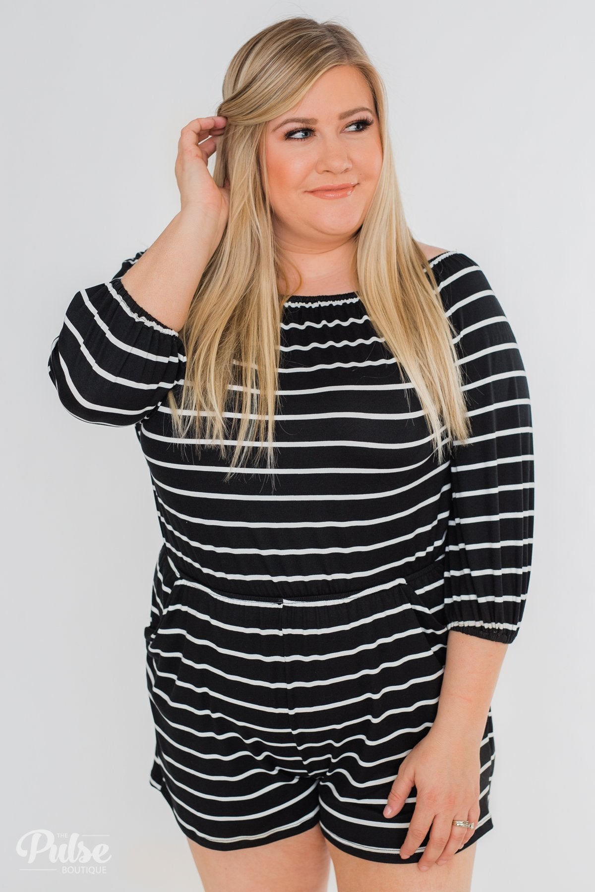 Anything For You Off The Shoulder Romper- Black