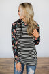 Ampersand Ave. Double Hooded Sweatshirt ~ Black Floral & Stripes