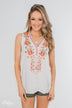 Beauty Remarks Embroider Tank Top- White