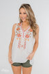 Beauty Remarks Embroider Tank Top- White