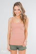 Faded Lace Trimmed Layering Tank- Dusty Peach