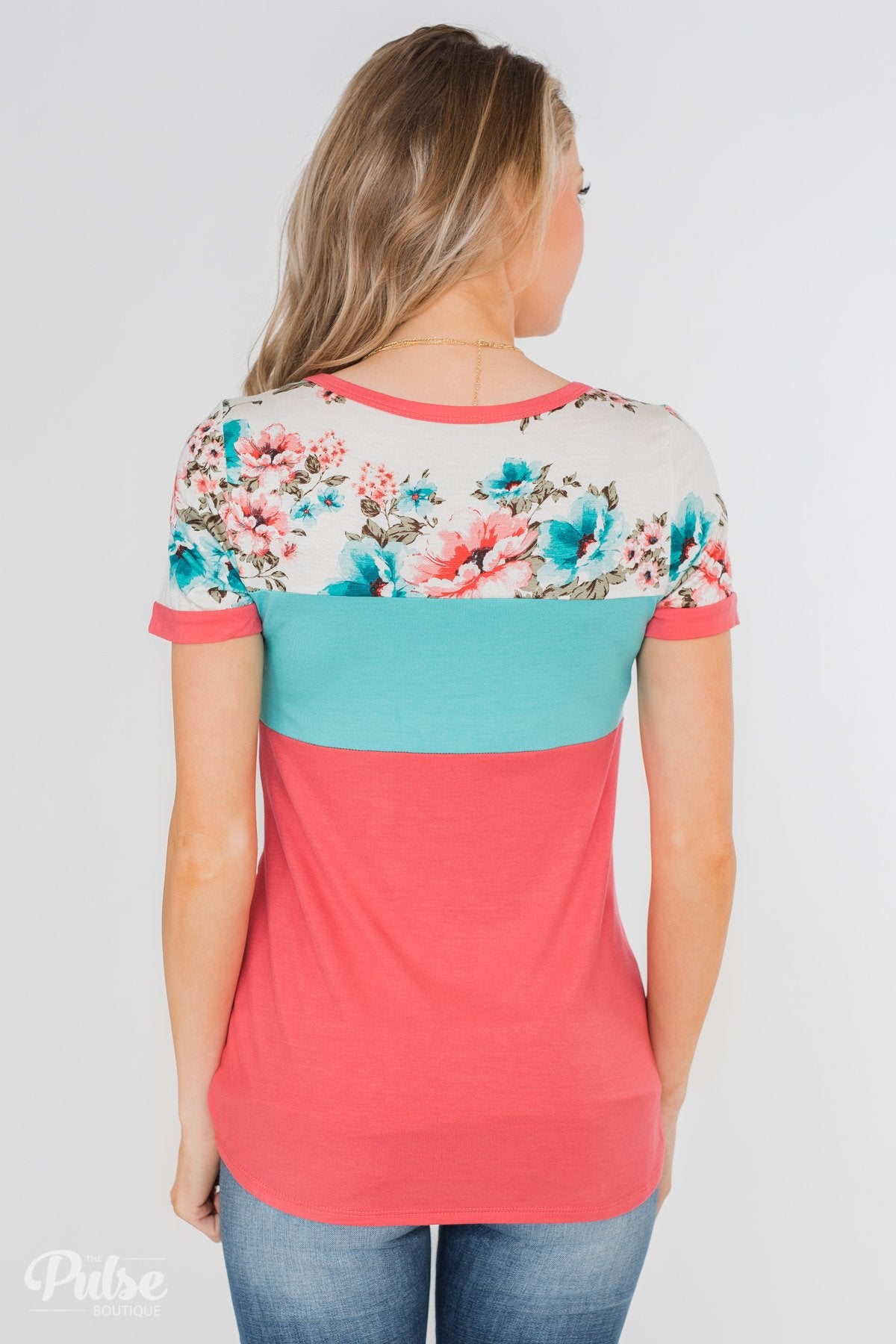 Illuminate The Room Floral Color Block Top- Dark Pink & Ivory