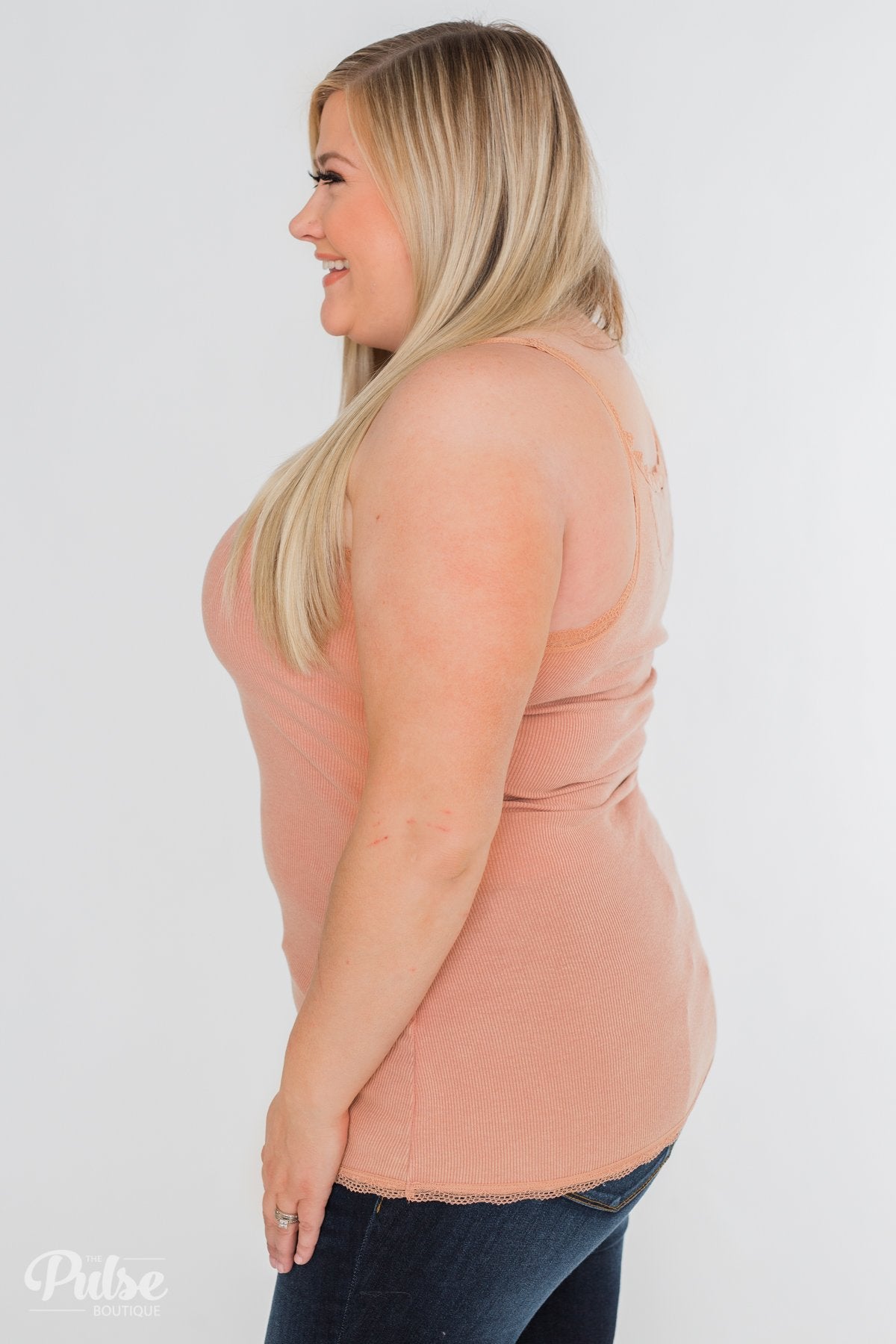 Faded Lace Trimmed Layering Tank- Dusty Peach