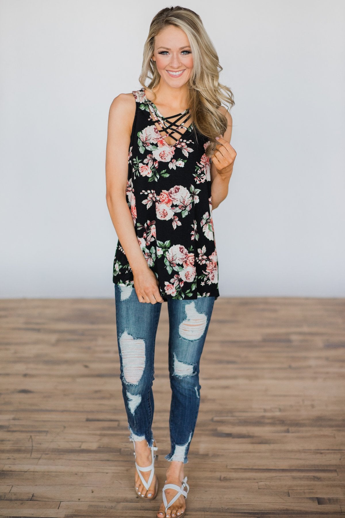 No Better Time Black Floral Tank Top