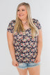 Take Me Away Floral Criss-Cross Top- Navy