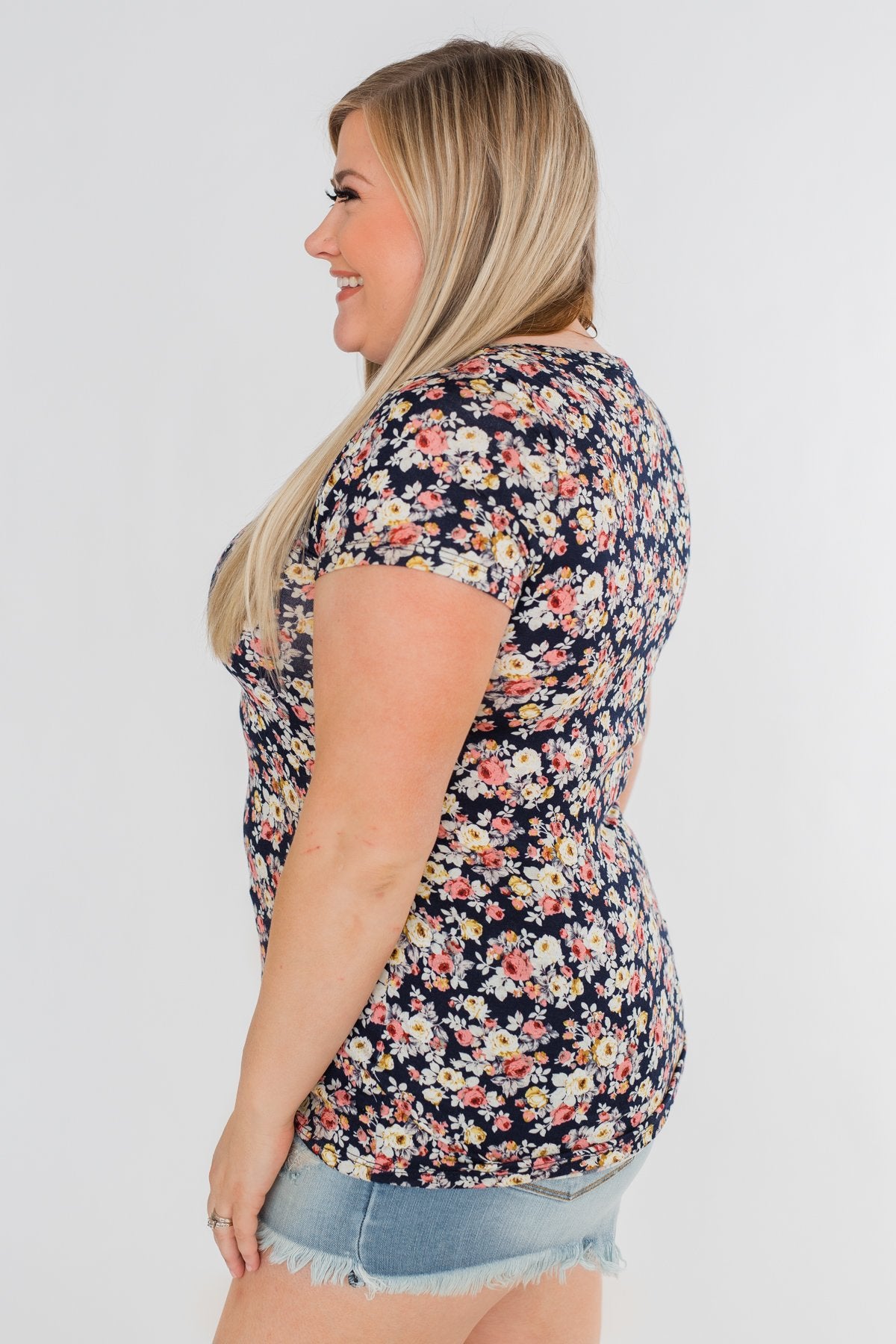 Take Me Away Floral Criss-Cross Top- Navy