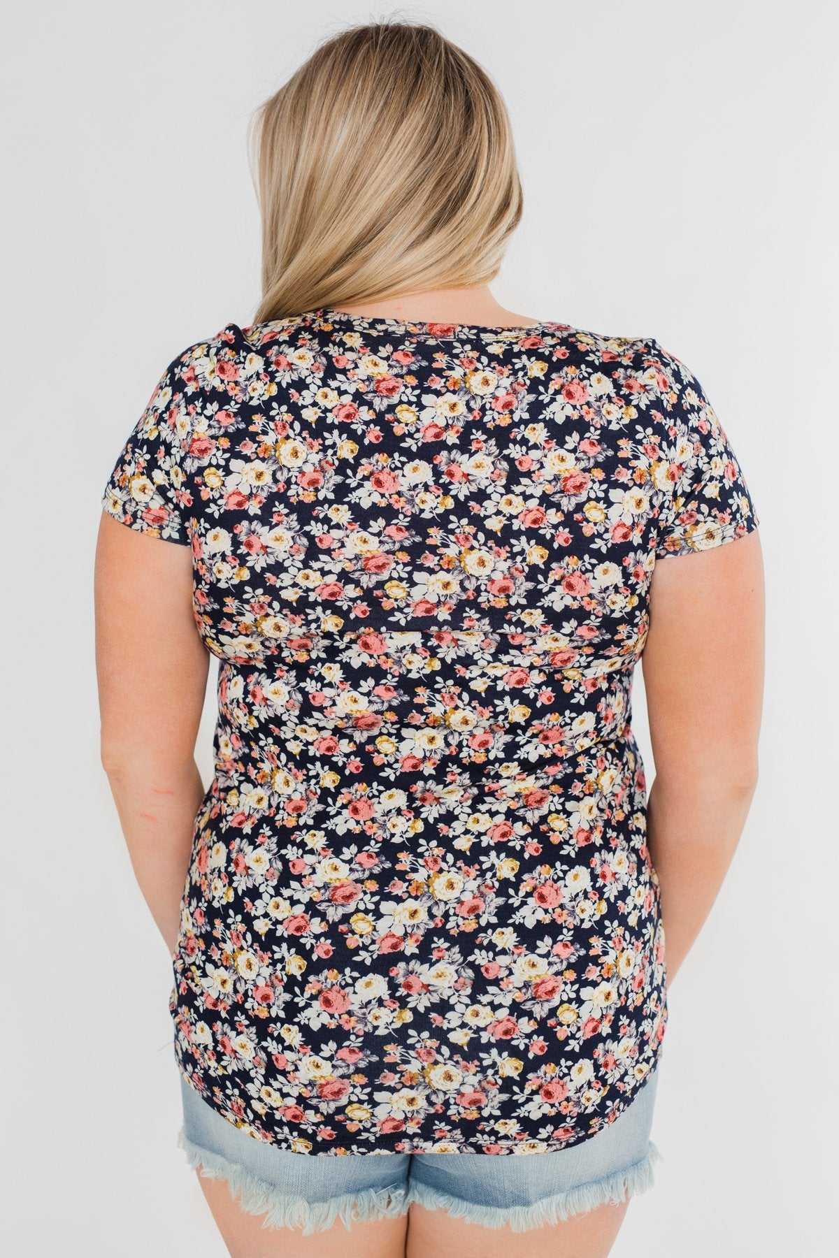 Take Me Away Floral Criss-Cross Top- Navy