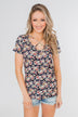 Take Me Away Floral Criss-Cross Top- Navy