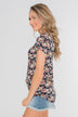 Take Me Away Floral Criss-Cross Top- Navy