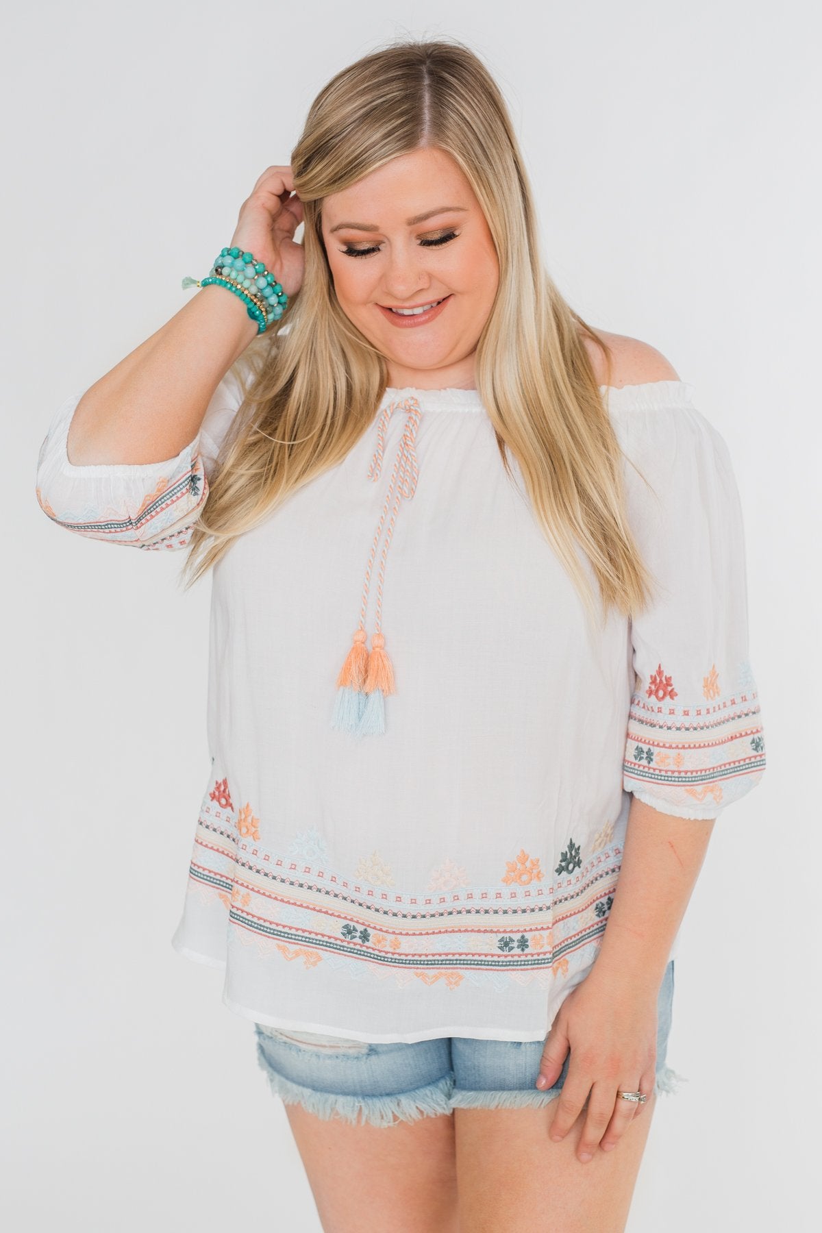 Lyric to My Heart Off The Shoulder Embroider Top- Ivory