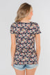 Take Me Away Floral Criss-Cross Top- Navy