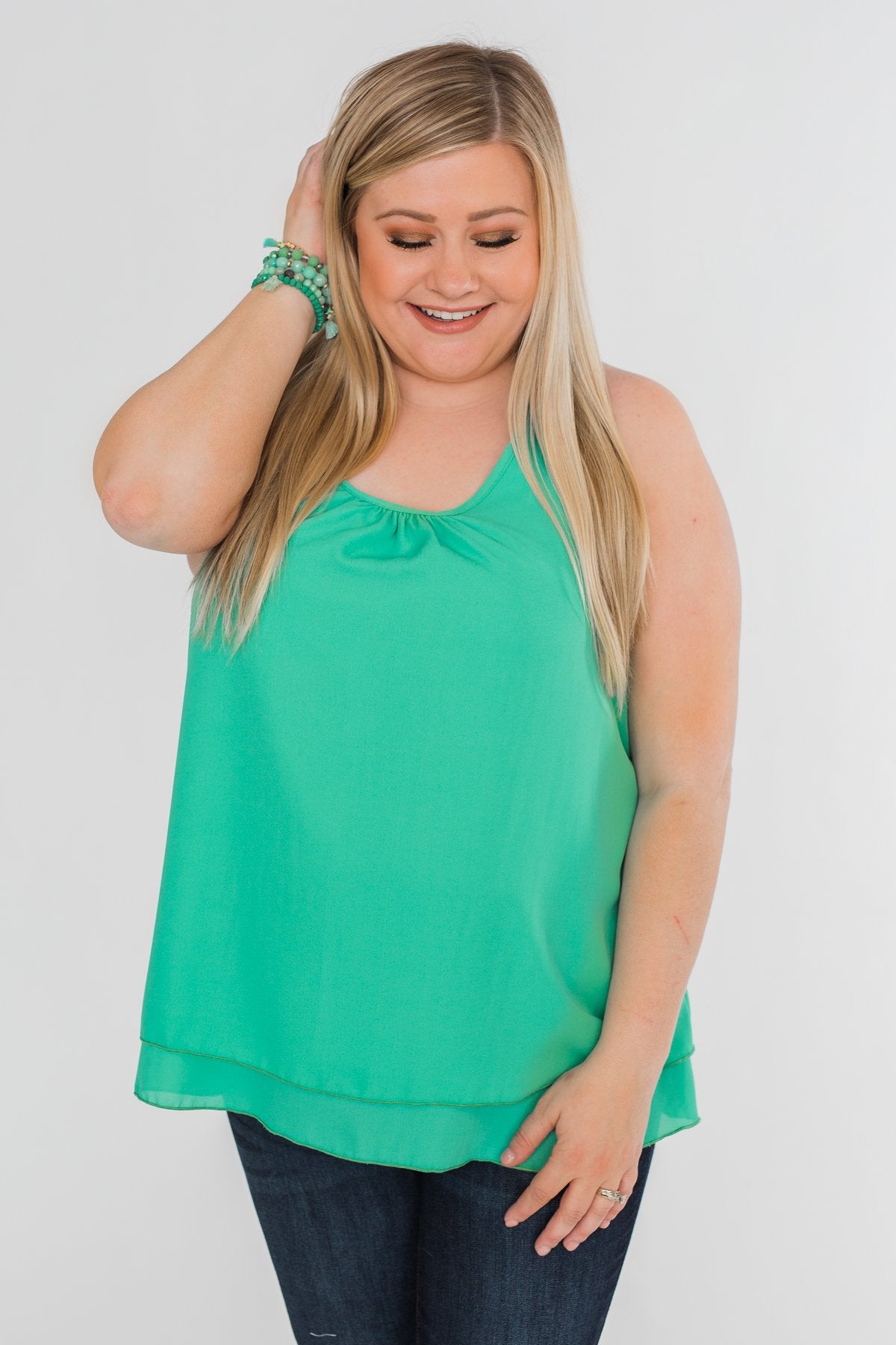Happy Days Racerback Ruffle Tank Top- Teal