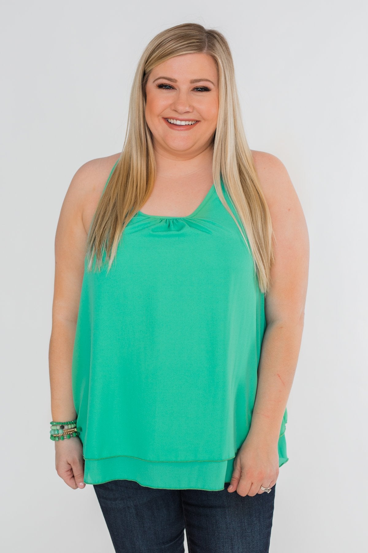 Happy Days Racerback Ruffle Tank Top- Teal