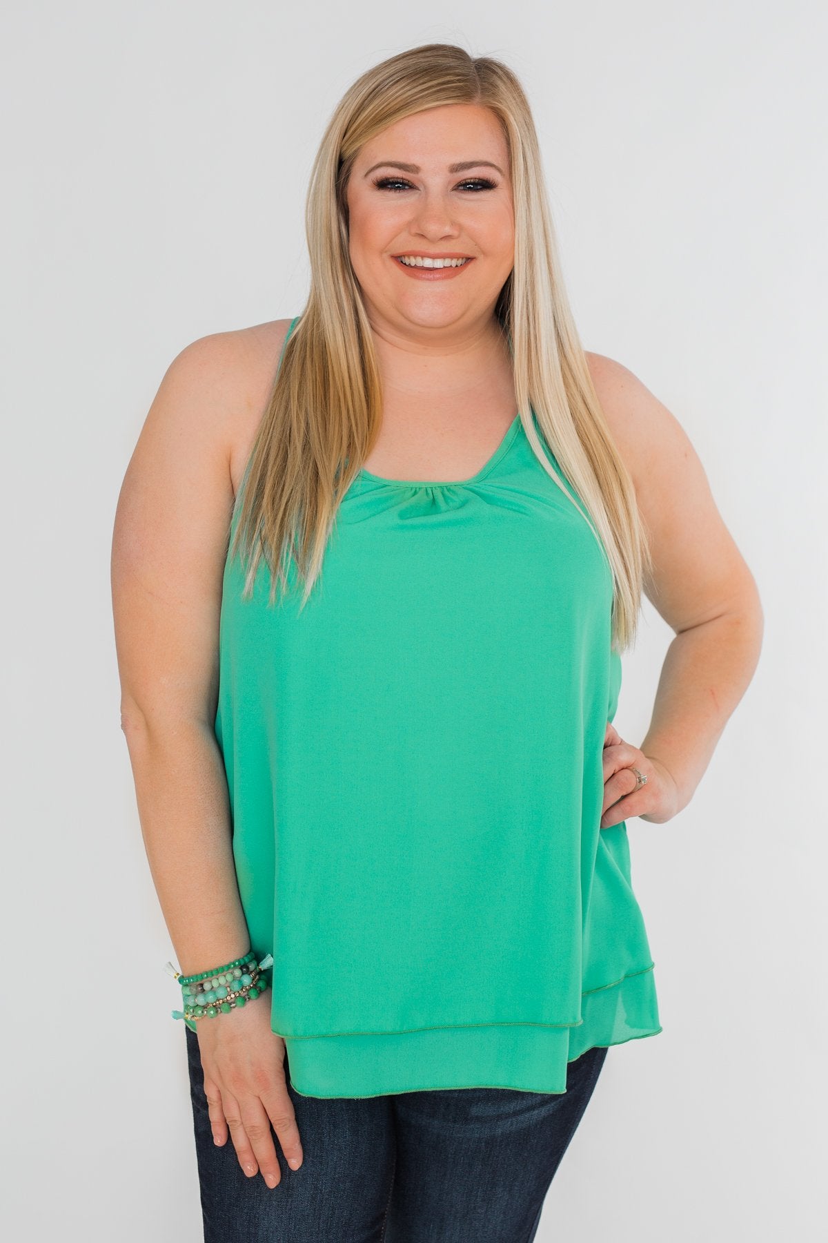 Happy Days Racerback Ruffle Tank Top- Teal