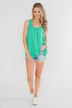 Happy Days Racerback Ruffle Tank Top- Teal