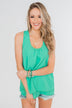 Happy Days Racerback Ruffle Tank Top- Teal